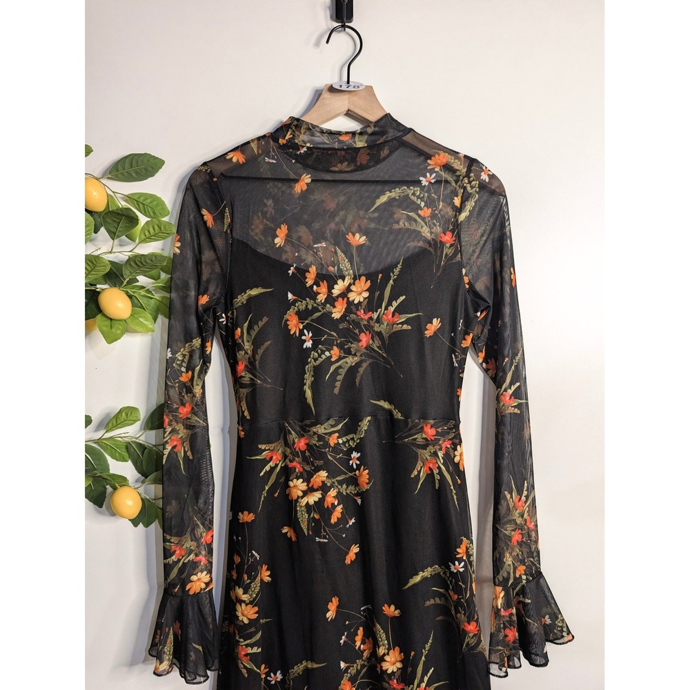 Unbranded Viral Black Sheer Floral Dress Sz M